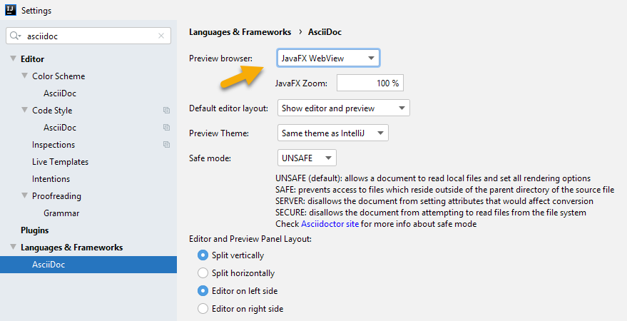 AsciiDoc settings