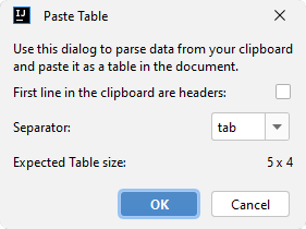 intellij table paste